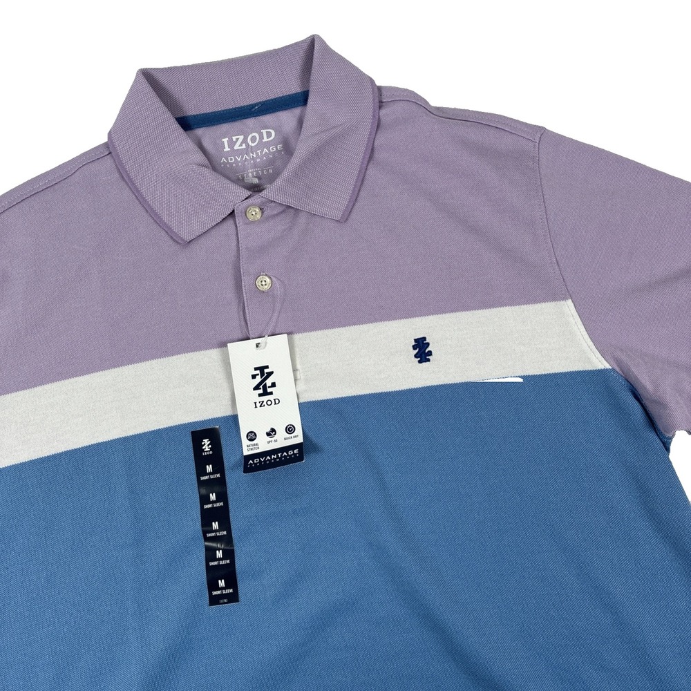 New Mens IZOD Advantage Performance Mesh Polo Shirt Size Medium NWT‎ Purple Blue